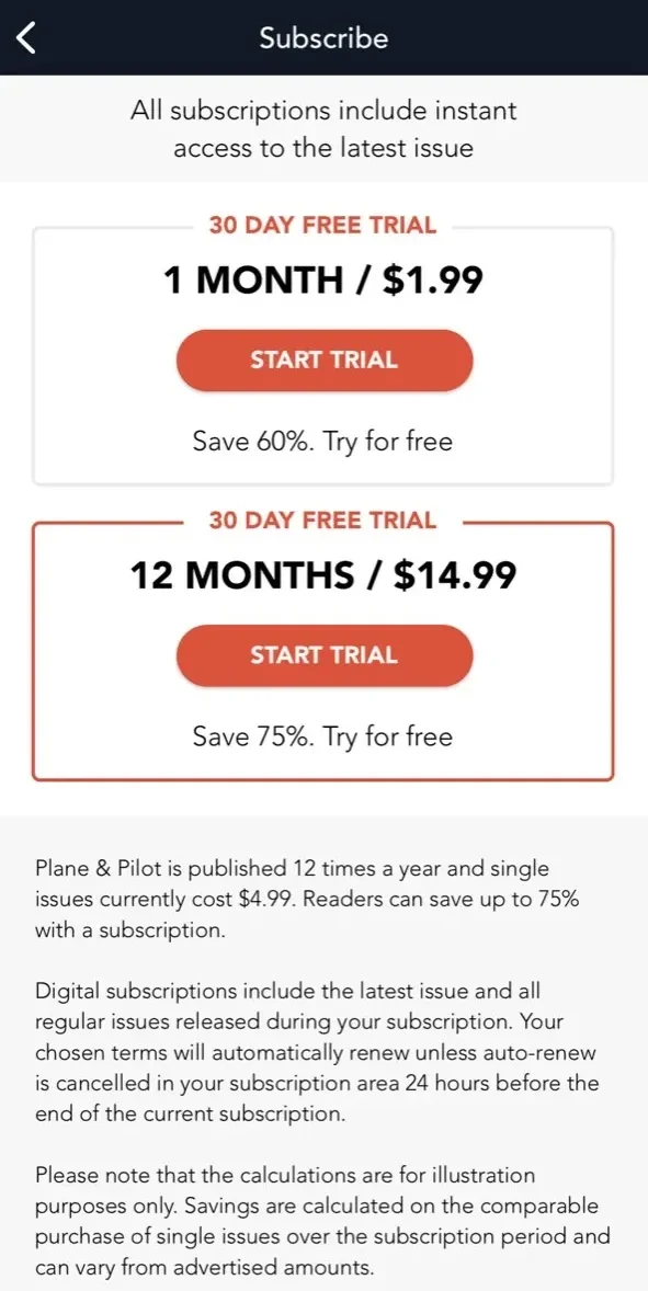 Plane paywall screen