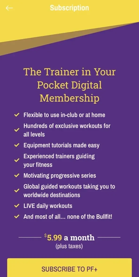 Planet Fitness Workouts paywall screen