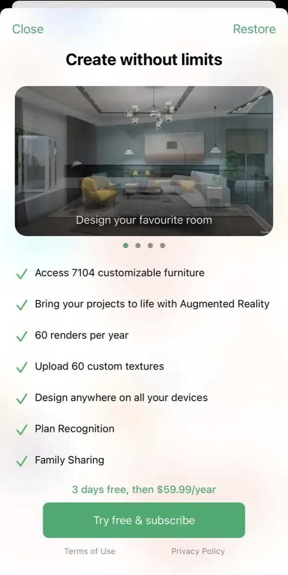 Planner 5D paywall screen