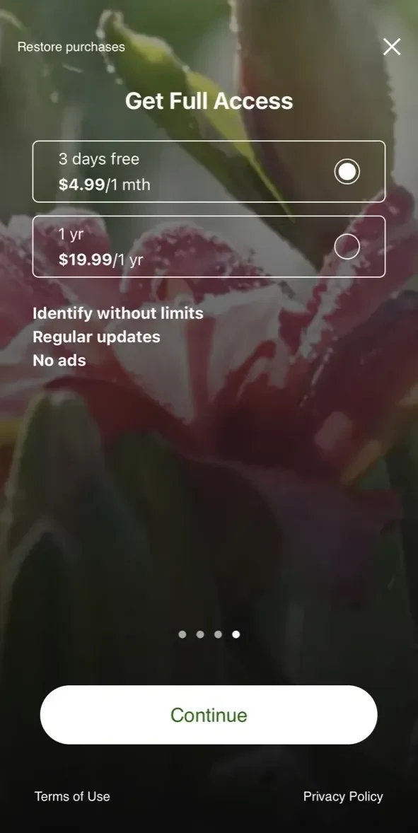 Plant Disease Identifier. paywall screen