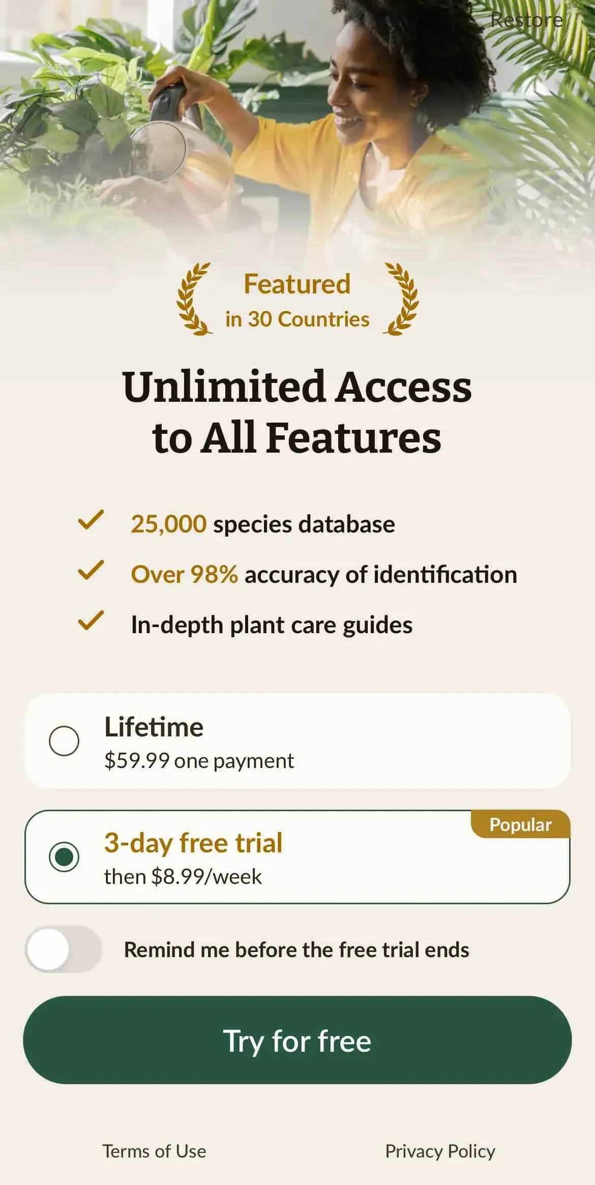 Plantyx paywall screen
