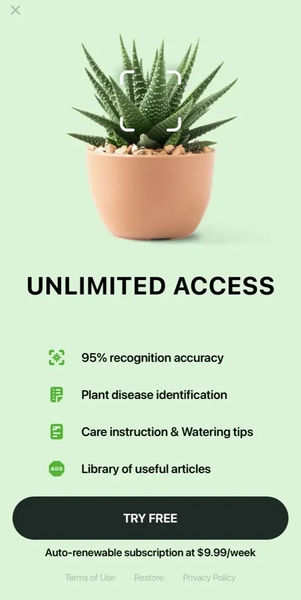 Plant Identifier paywall screen