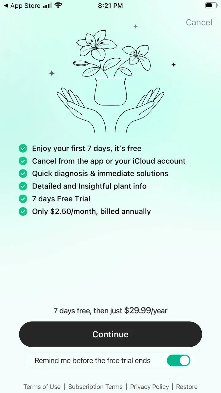 Plant Parent paywall screen