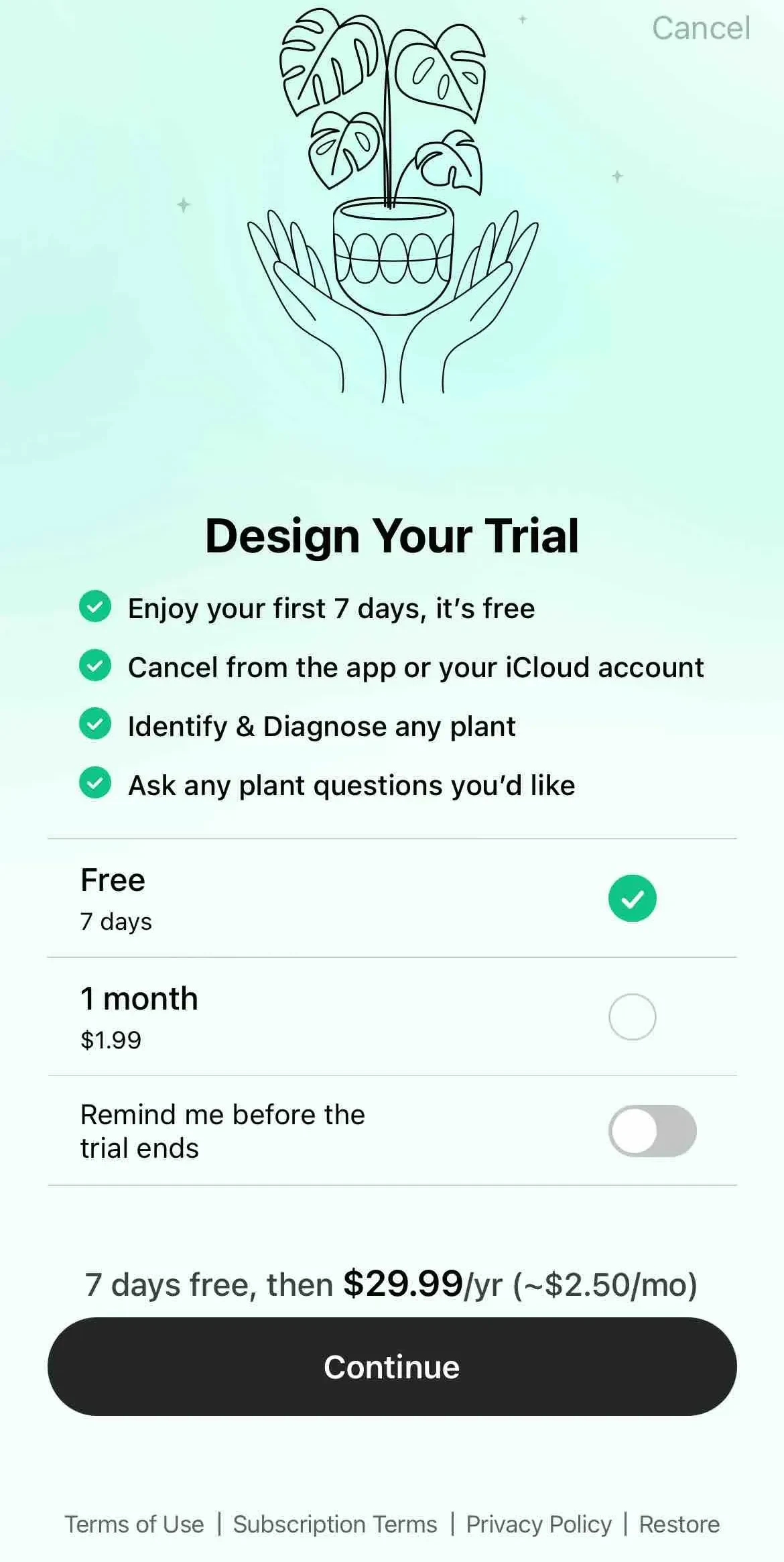 PlantAI paywall screen