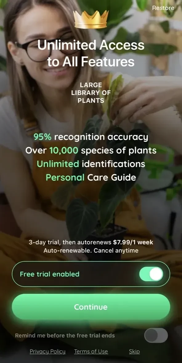 PlantMe paywall screen