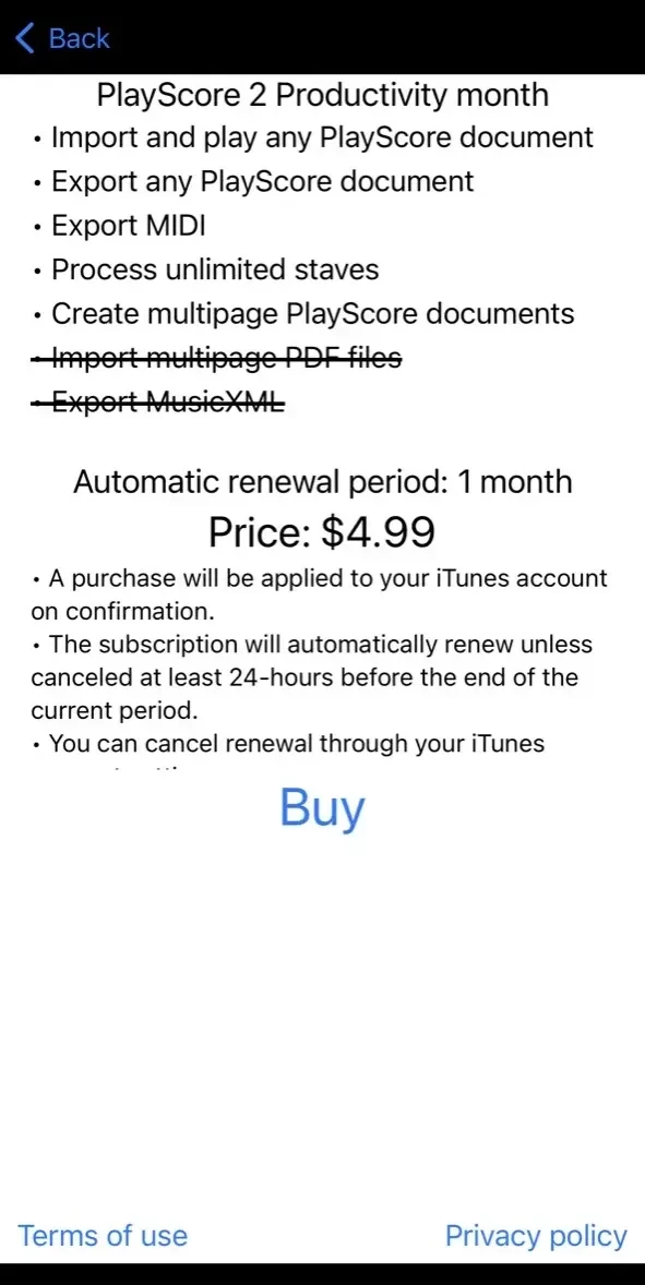 PlayScore 2 paywall screen