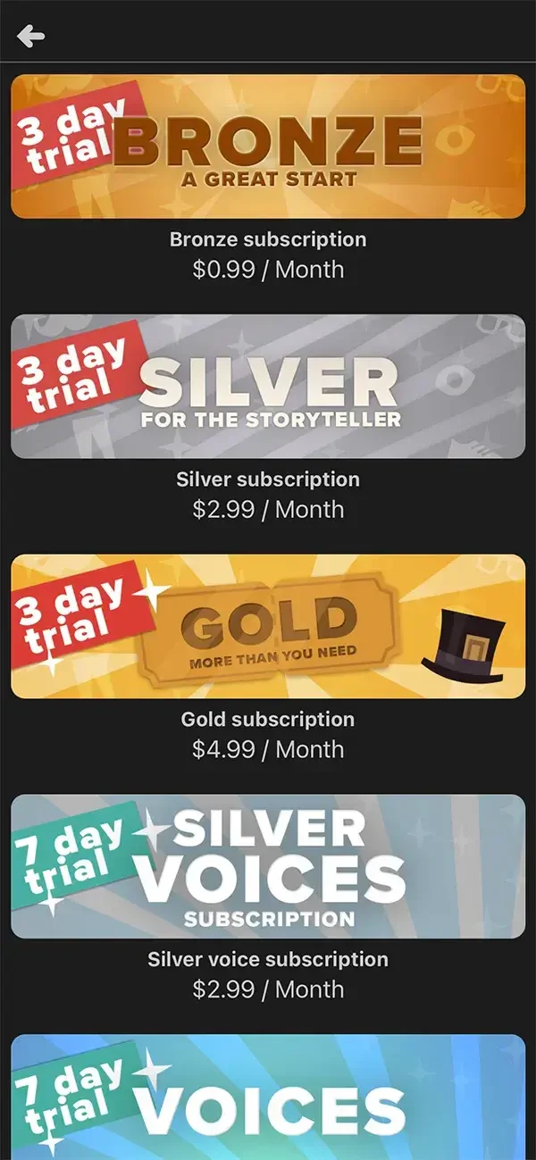 Plotagon Story paywall screen