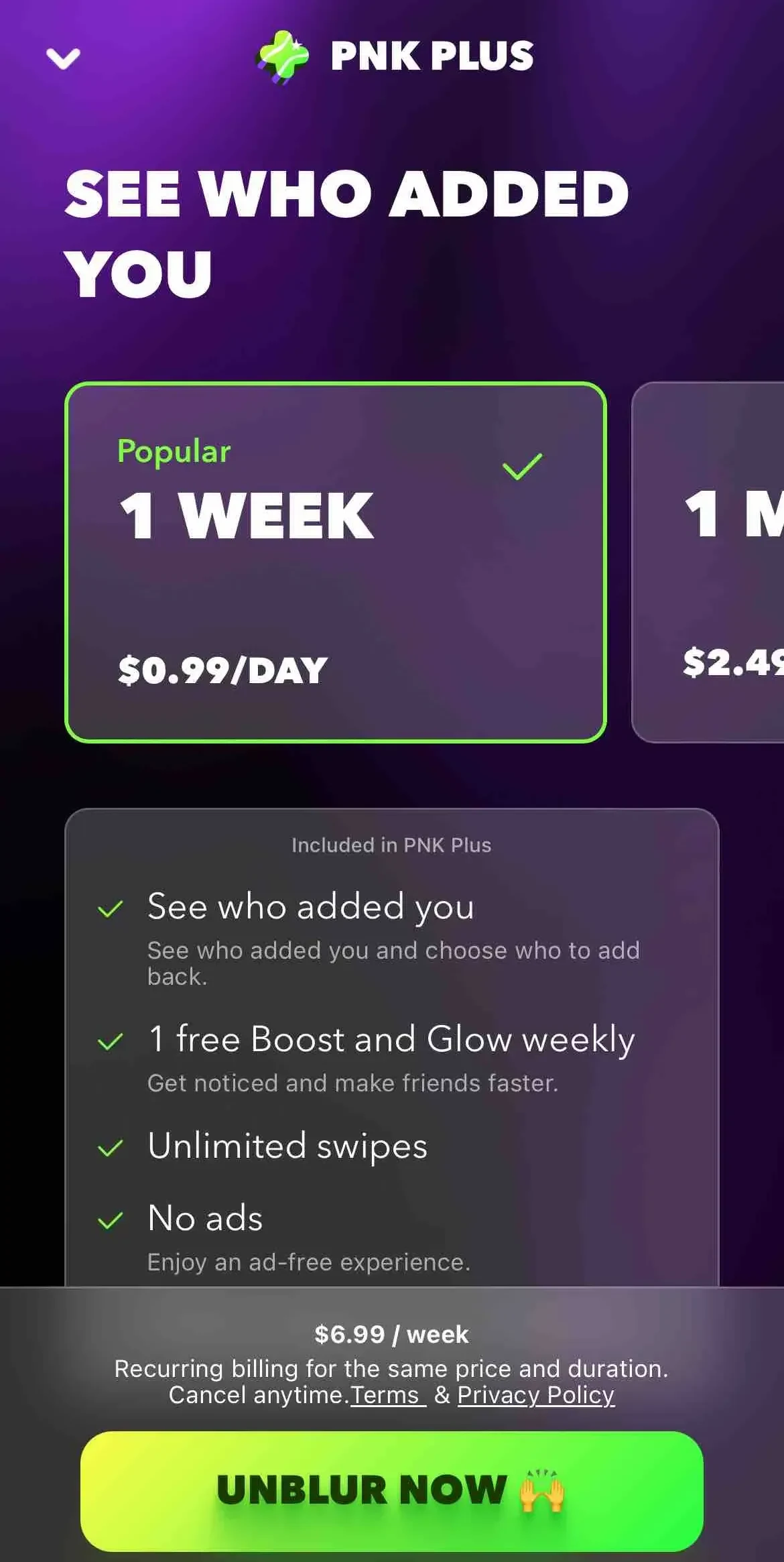 PNK paywall screen