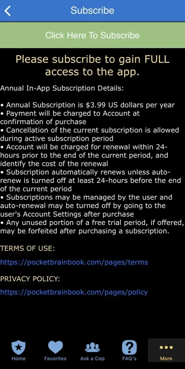 Pocket Brainbook for Police paywall screen
