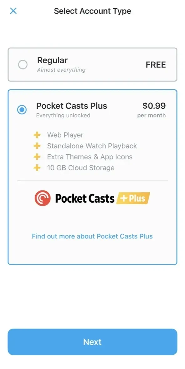 Pocket Casts paywall screen