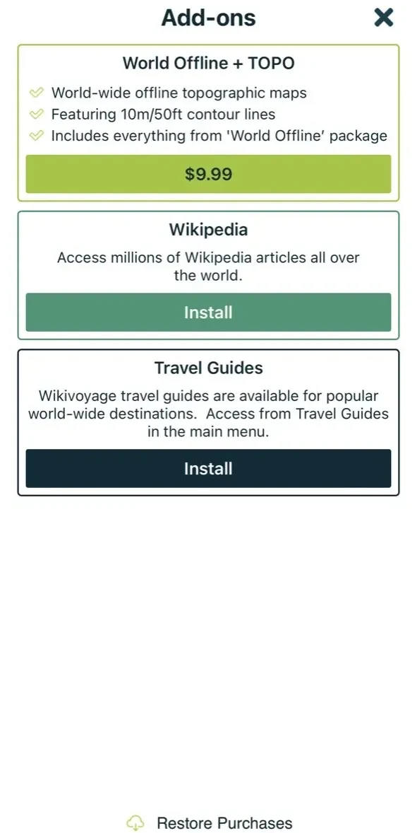 Pocket Earth Maps paywall screen