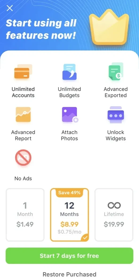 Pocket Expense 6 paywall screen