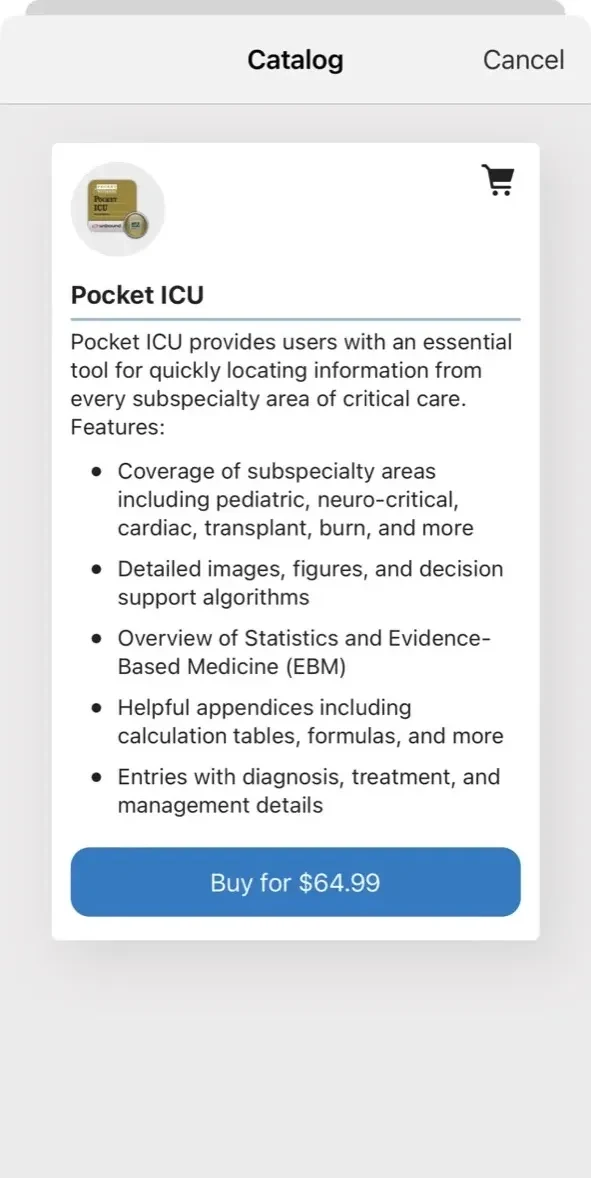 Pocket ICU paywall screen