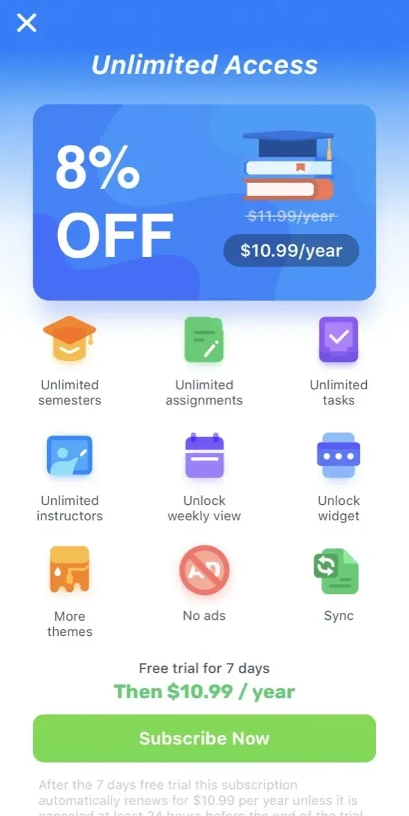 Pocket Schedule Planner paywall screen