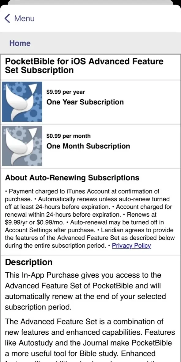 PocketBible Bible Study App paywall screen