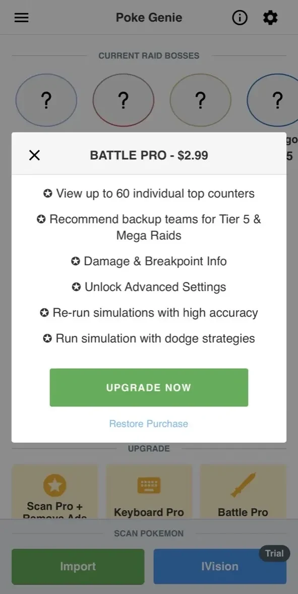 Poke Genie paywall screen