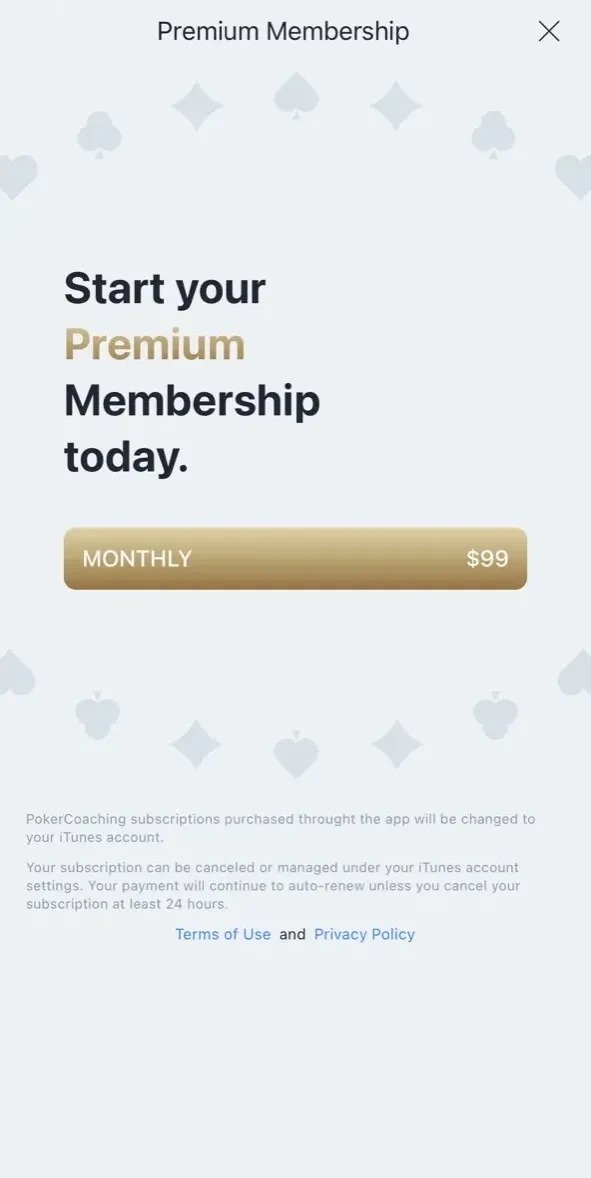 Poker Coaching paywall screen
