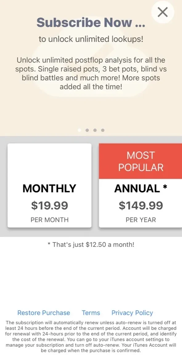 Poker Solver+ paywall screen