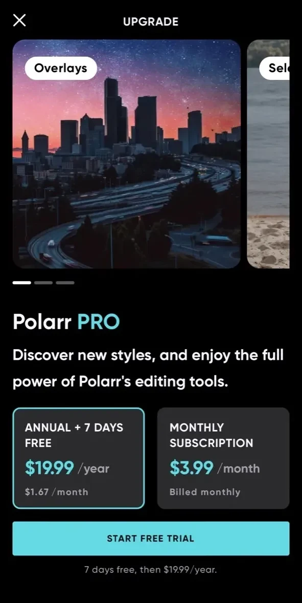 Polarr paywall screen