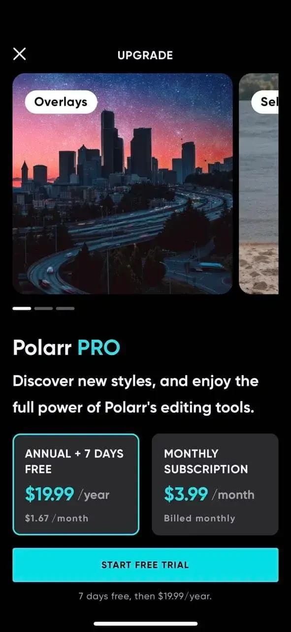 Polarr paywall screen