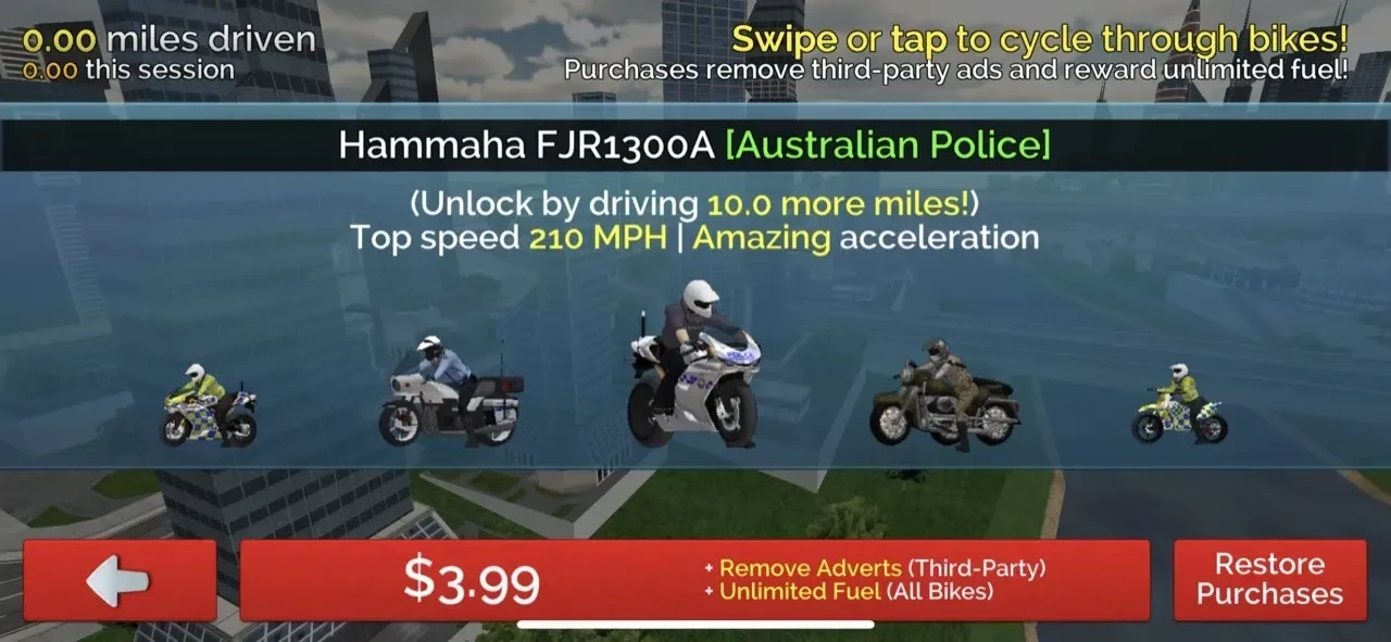 Police Motorbike Simulator 3D paywall screen