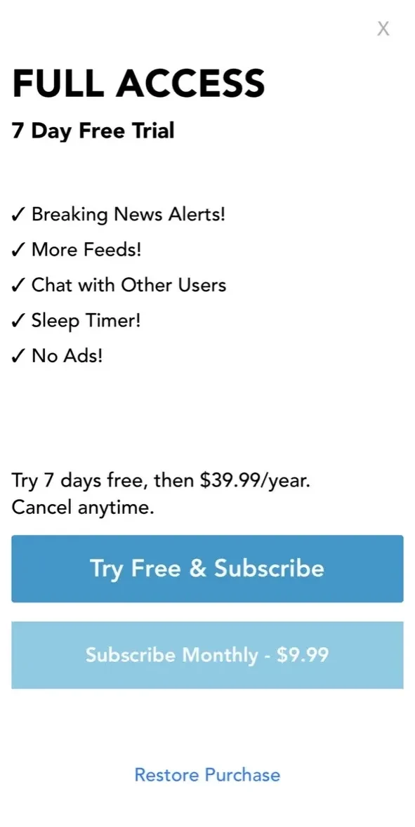 Police Radio Scanner paywall screen