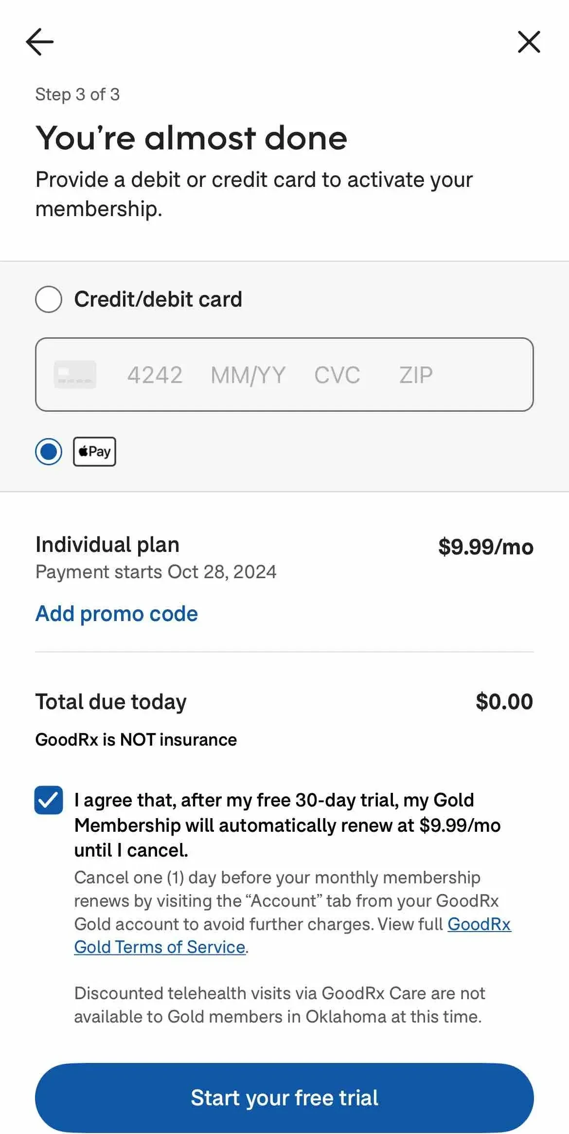 GoodRx paywall screen