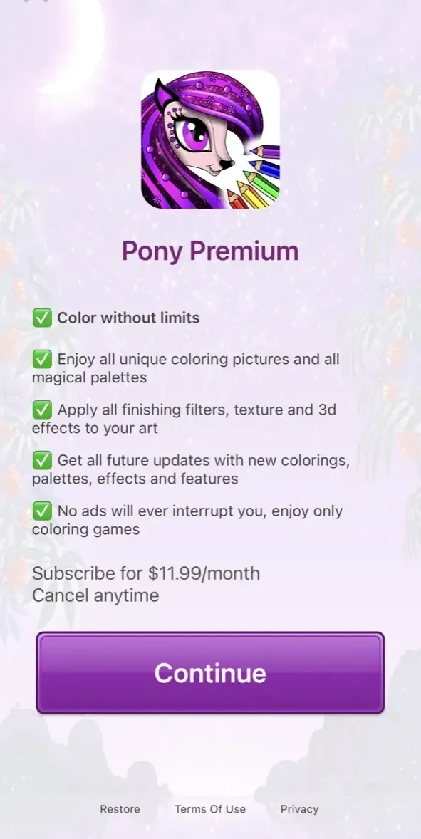 PONY Coloring Pages paywall screen