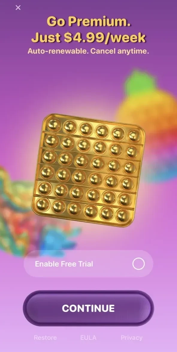 Pop it Game paywall screen
