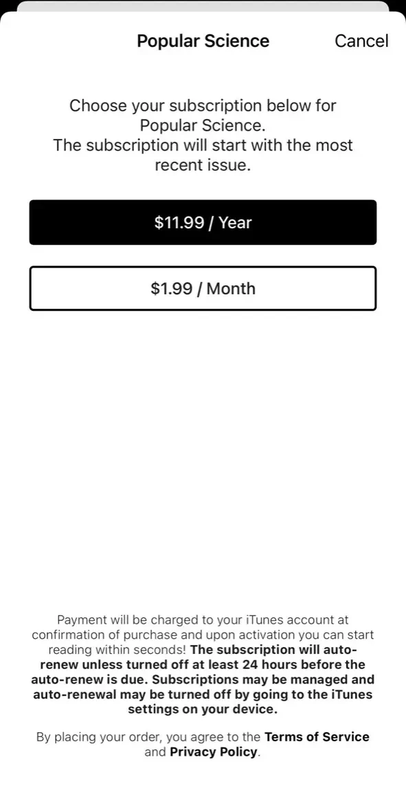Popular Science paywall screen
