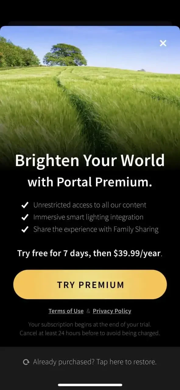 Portal paywall screen