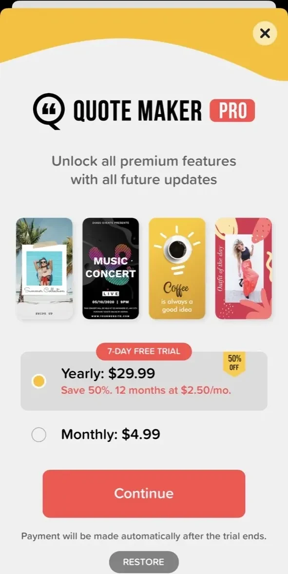 Quote Maker paywall screen