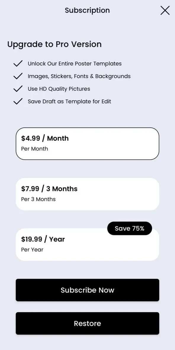 Poster Maker paywall screen
