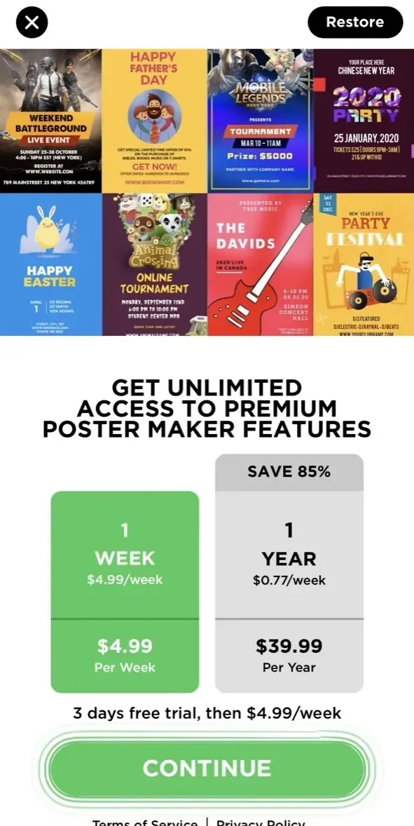 Poster Maker paywall screen