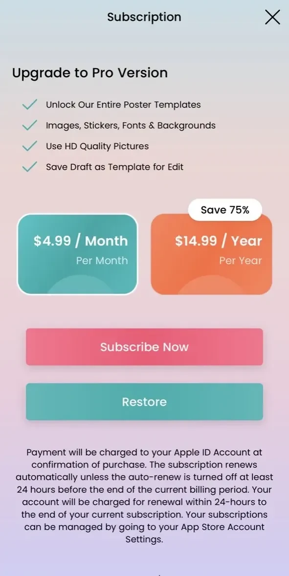 Poster Maker paywall screen