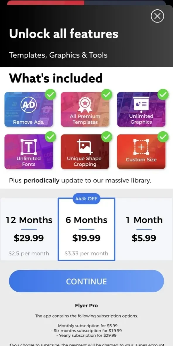 Flyer Maker paywall screen