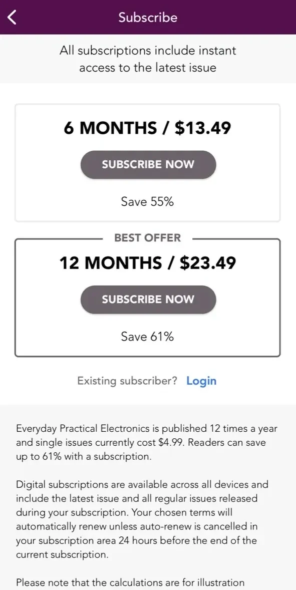 Practical Electronics Magazine paywall screen