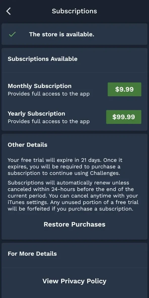 Praxis Sports paywall screen