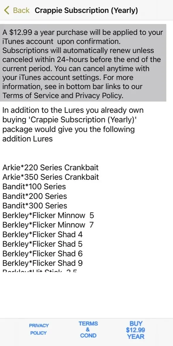 Precision Trolling paywall screen