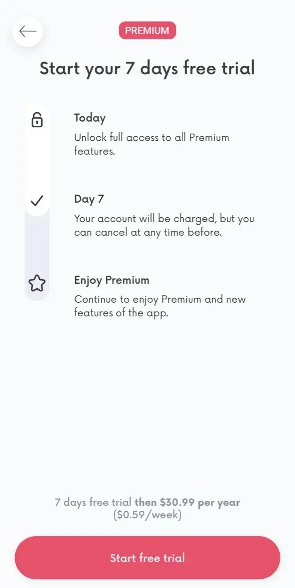 Preggers paywall screen