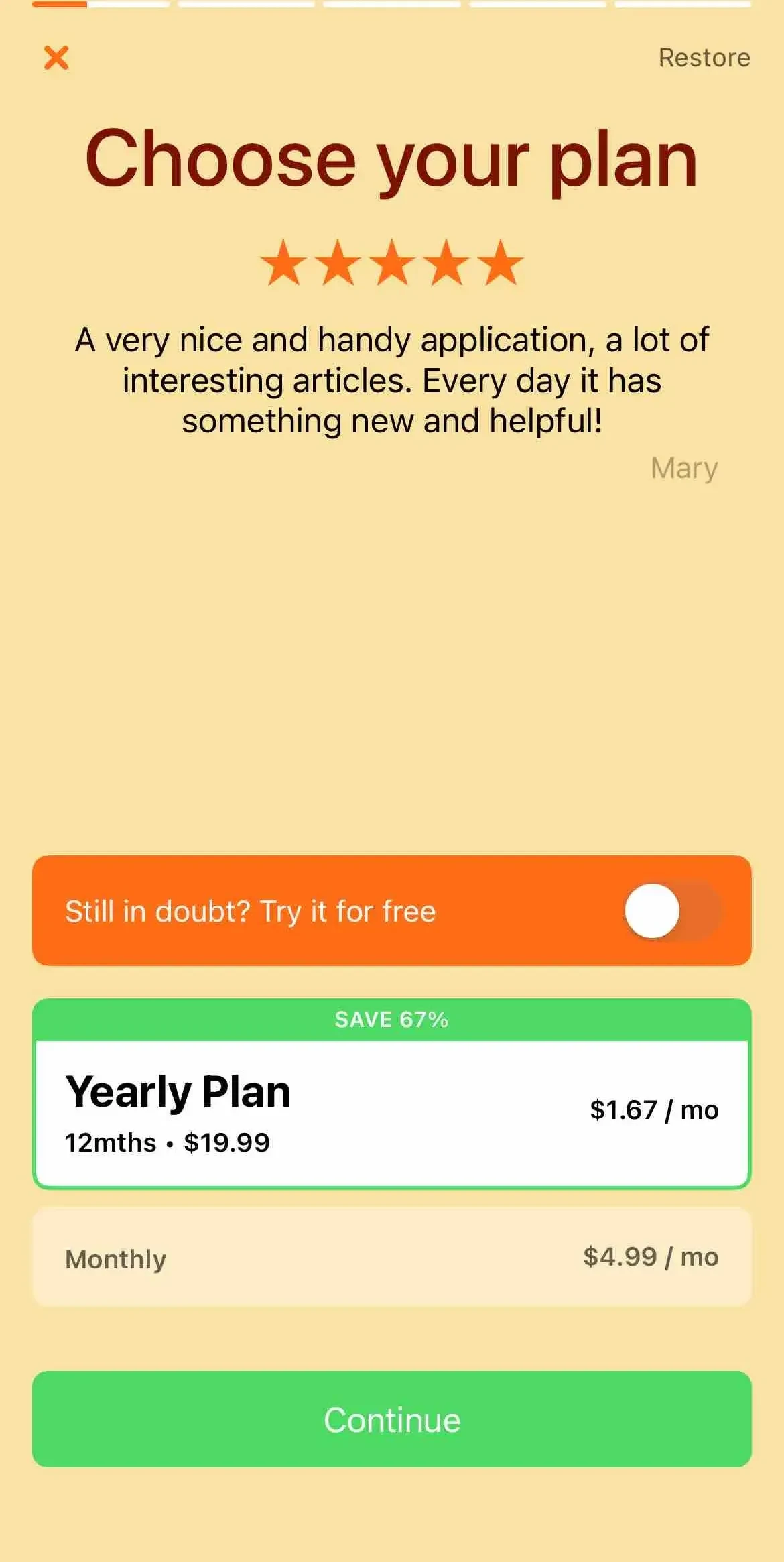 Pregnancy paywall screen
