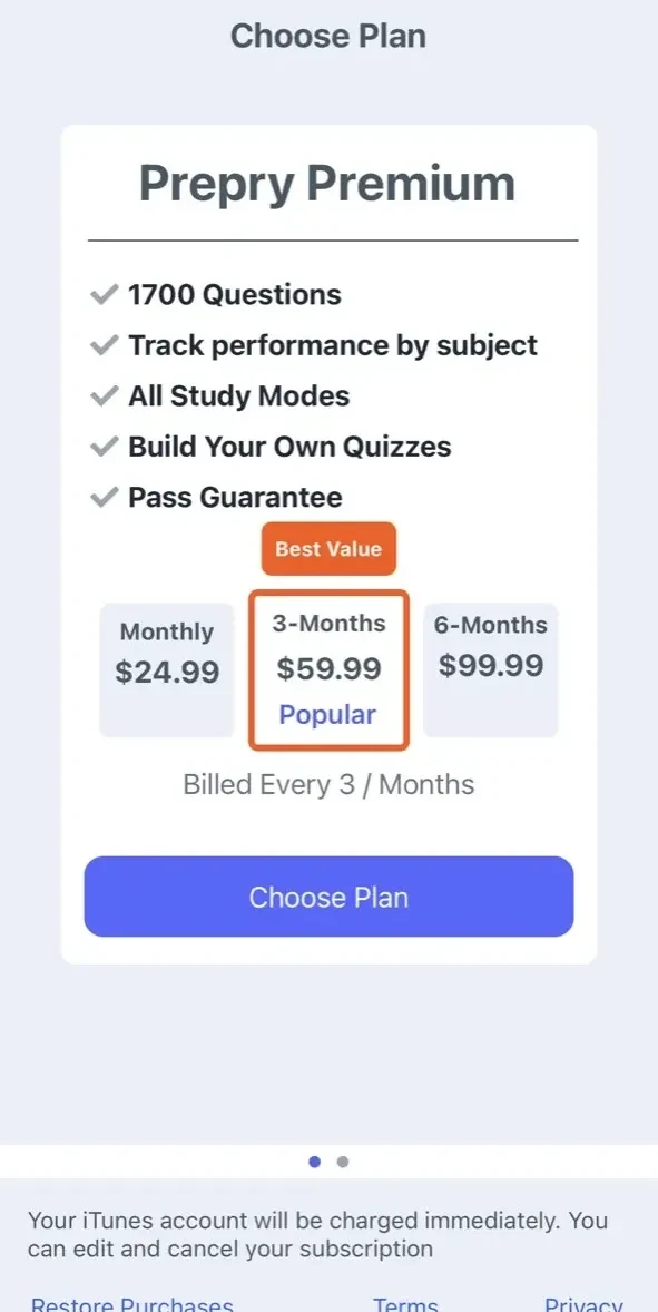 Prepry paywall screen
