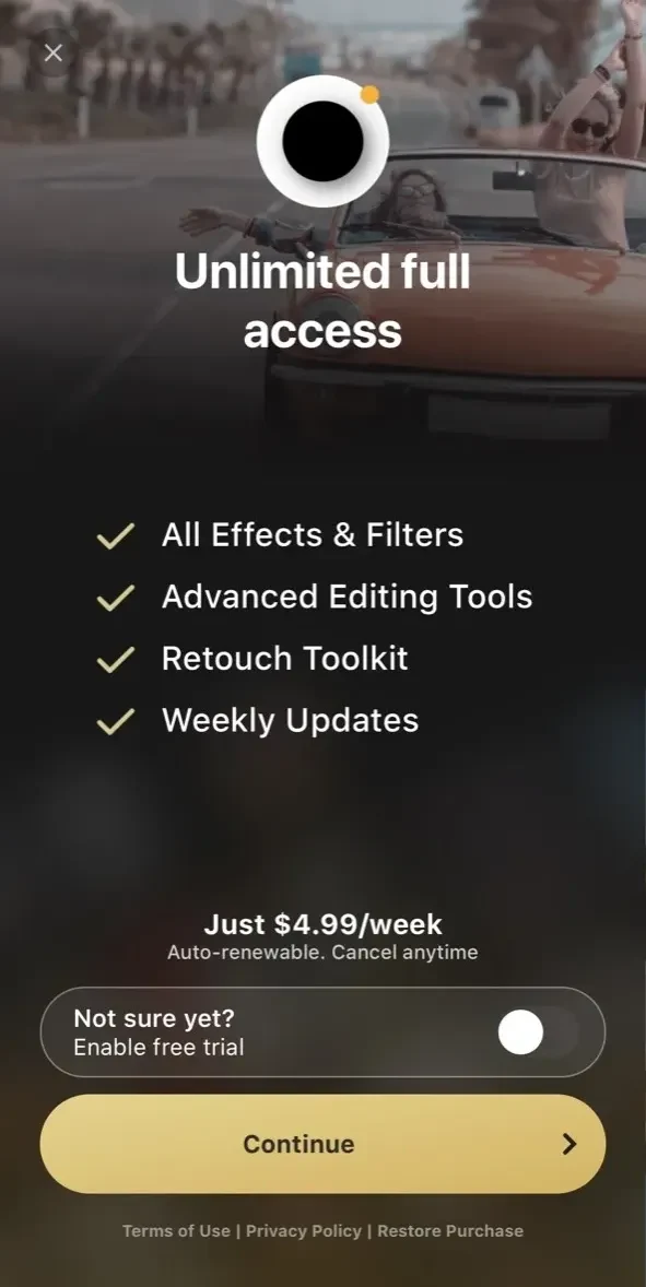 Prequel paywall screen