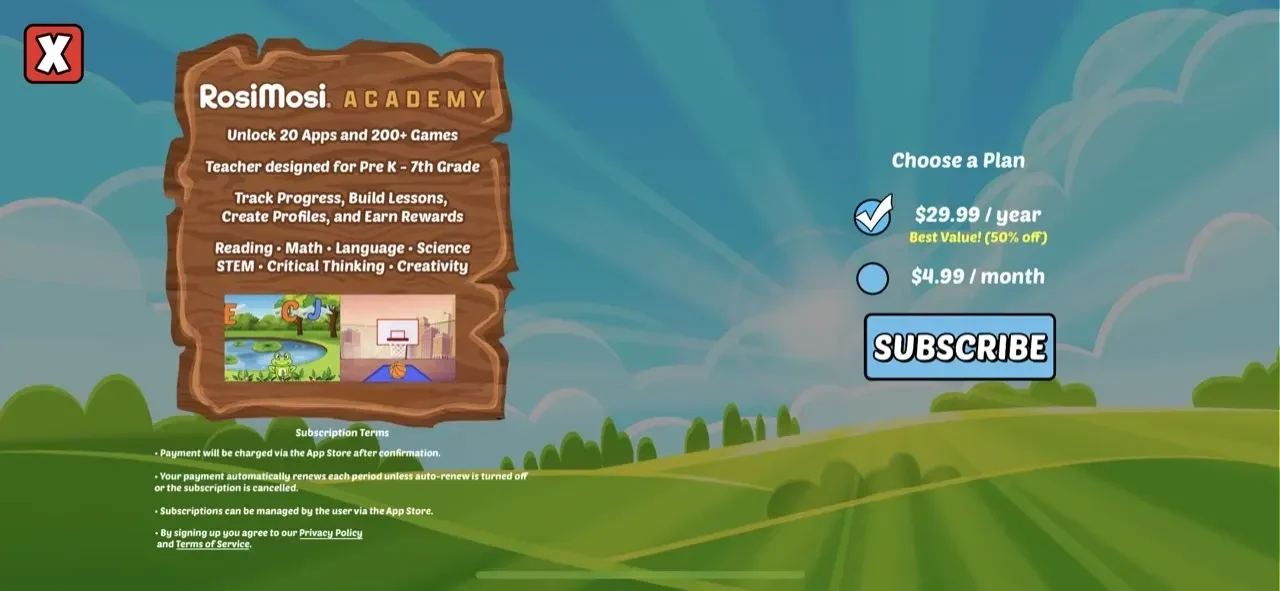 Preschool paywall screen