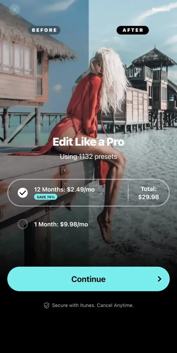 Presets for Lightroom paywall screen