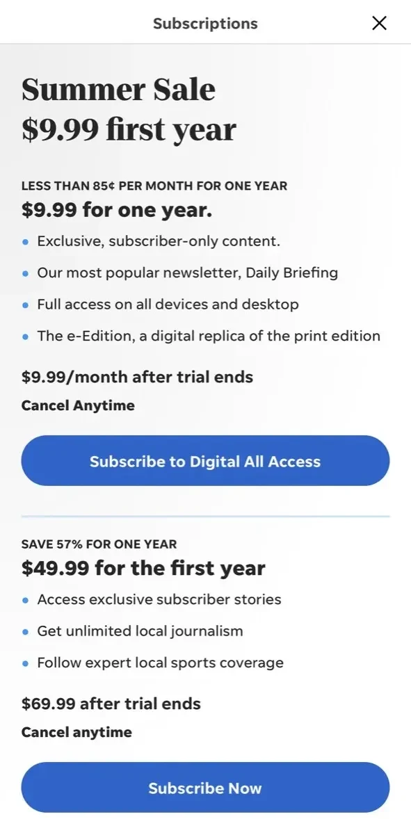 Pressconnects paywall screen