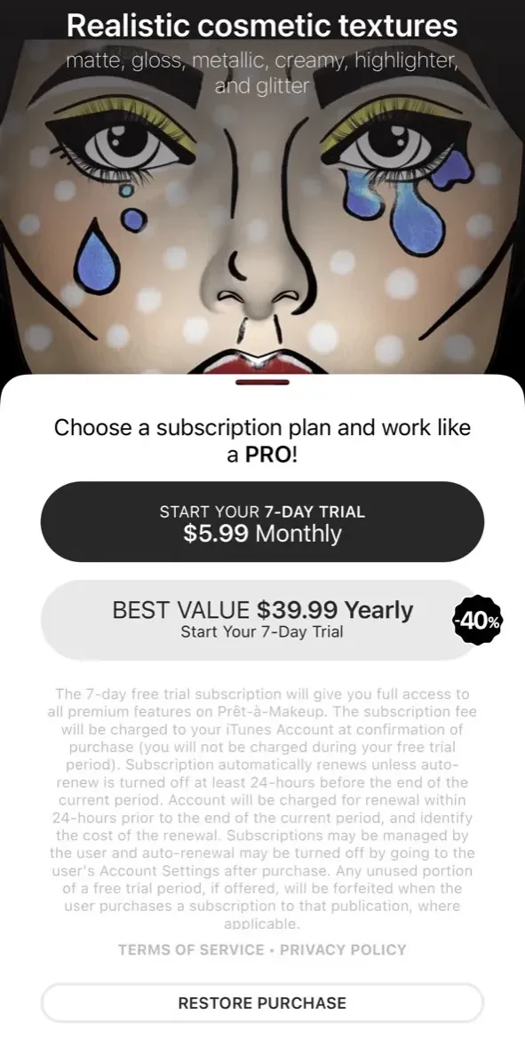 Prêt paywall screen