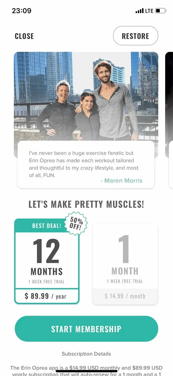 Pretty Muscles paywall screen