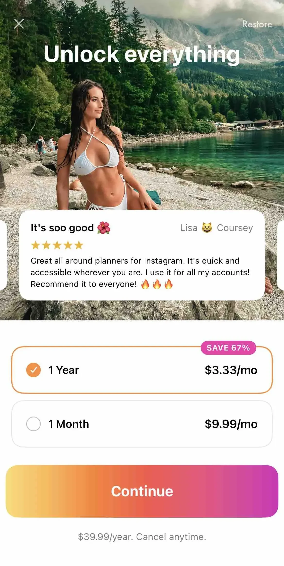 Layout for Instagram paywall screen