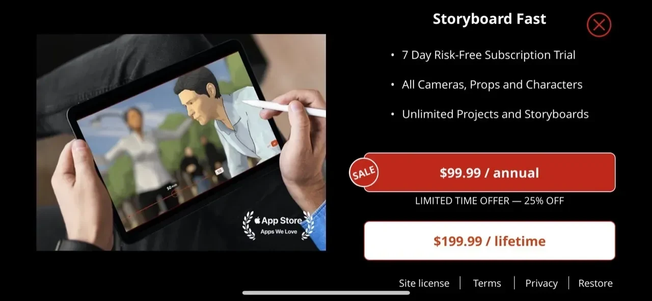 Previs Pro paywall screen